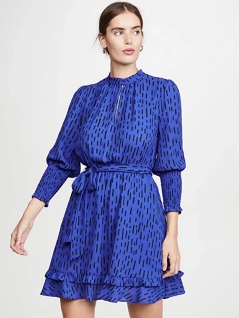 Rebecca Minkoff Royal Blue and Black Printed Midi Dress